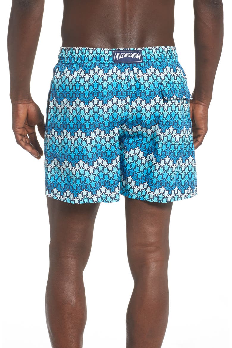 Moorea Herringbone Turtle Print Swim Trunks, Alternate, color, BLEU MARINE