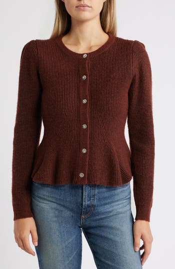 Sam Edelman Keegan Peplum Cardigan In Bitter Chocolate