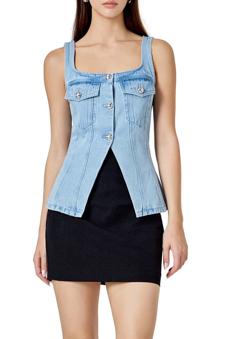 Fitted Denim Cutaway Vest, Main, color, LIGHT DENIM