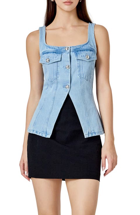 Fitted Denim Cutaway Vest