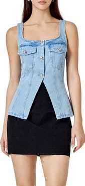 Endless Rose Fitted Denim Cutaway Vest