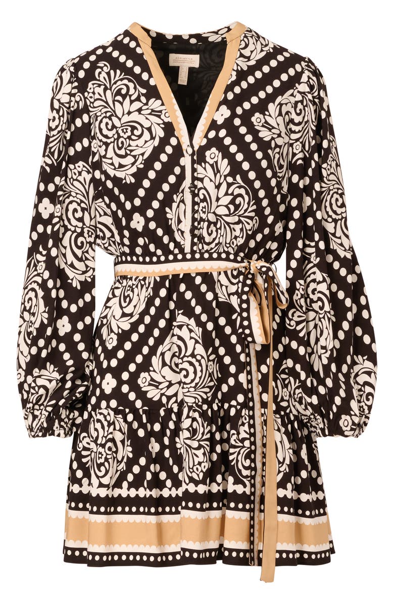 Adrianna Papell Mixed Print Long Sleeve Dress, Alternate, color, Black/ Ivory