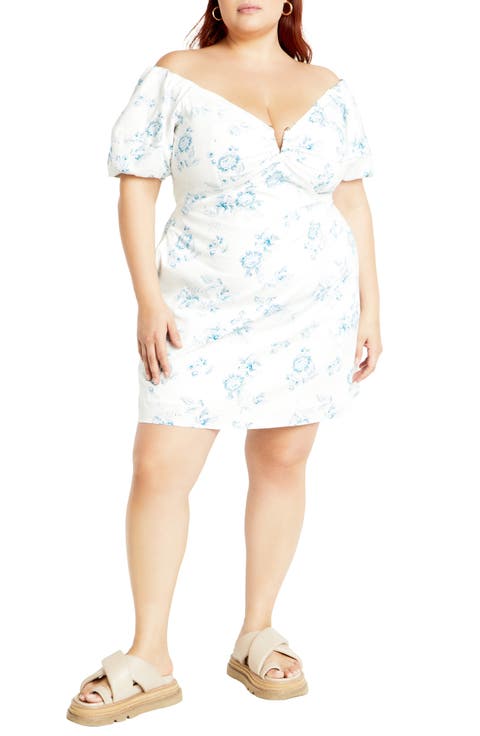 Martine Floral Off the Shoulder Stretch Cotton Minidress (Plus)