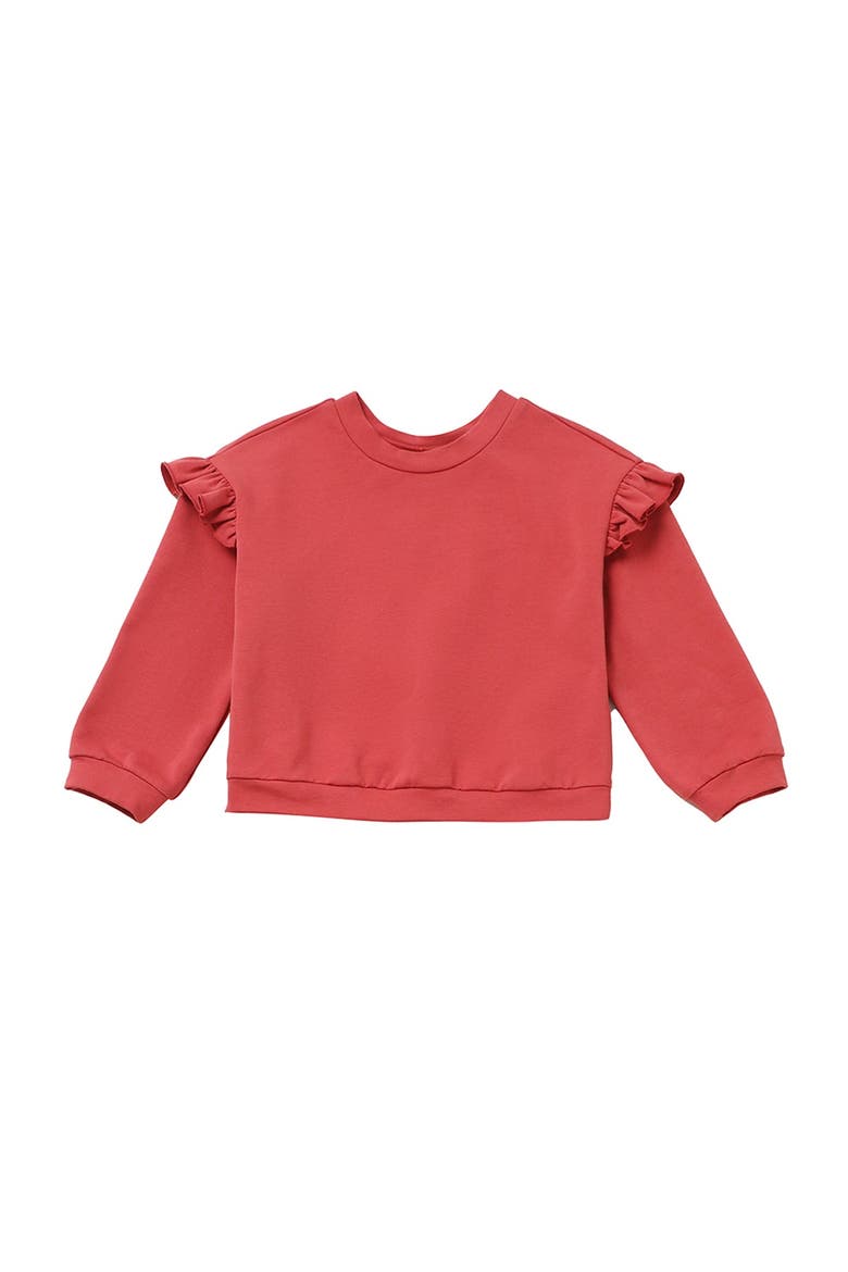 Red Rosie Long Sleeve Solid Ruffle Trim Cropped Sweater, Alternate, color, Red