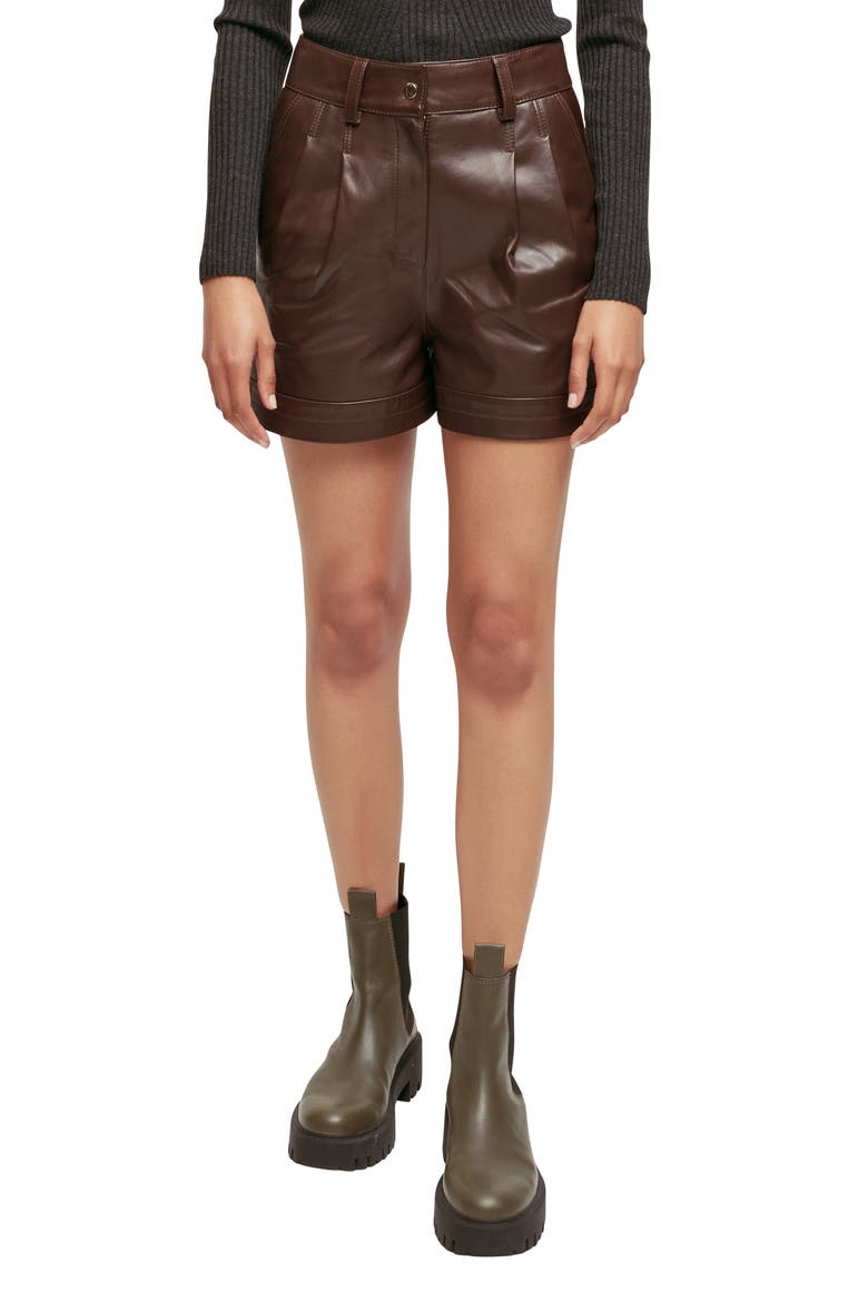Tou High Waist Lambskin Leather Shorts, Main, color, BROWN