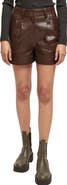 maje Tou High Waist Lambskin Leather Shorts