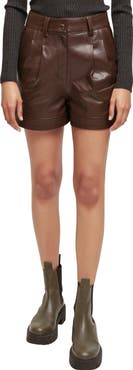 maje Tou High Waist Lambskin Leather Shorts