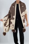 La Fiorentina Shell Print Wrap with Faux Poms