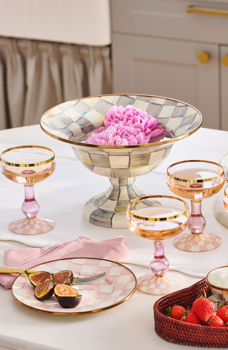 MACKENZIE CHILDS Sterling Check Enameled Steel Compote, Alternate, color, Grey/ White