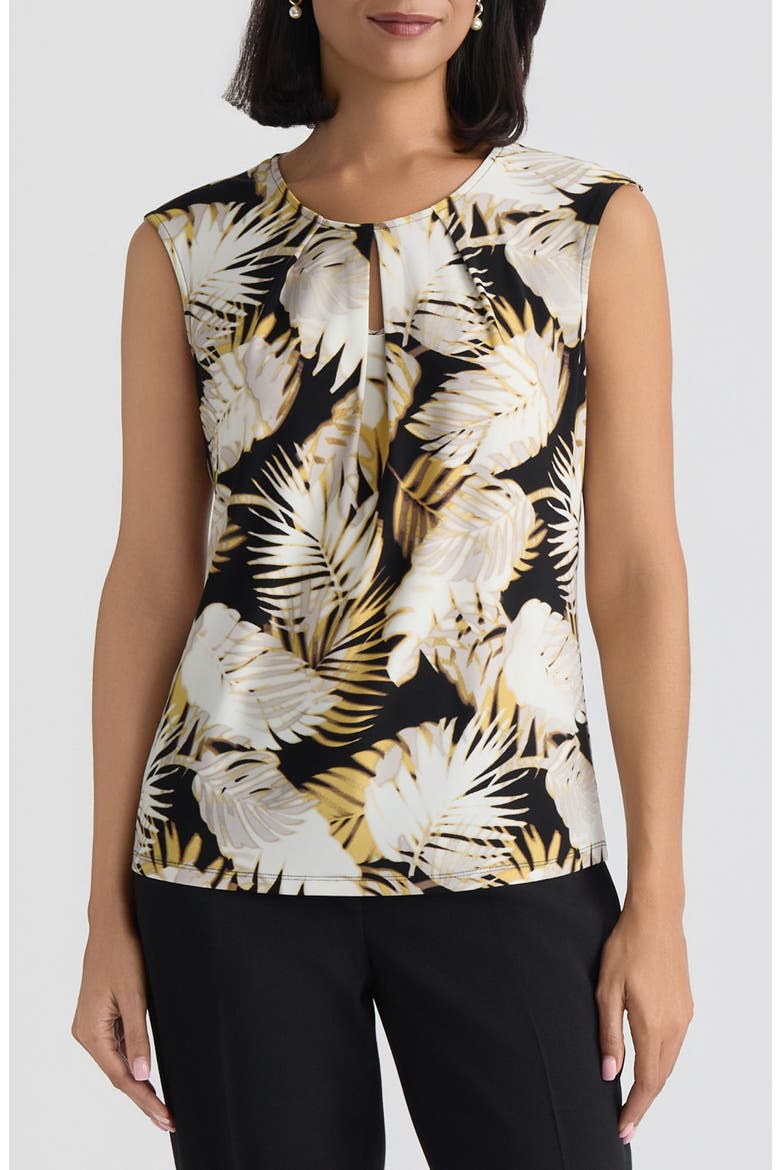 Palm Print Keyhole Sleeveless Top, Main, color, BLACK MULTI