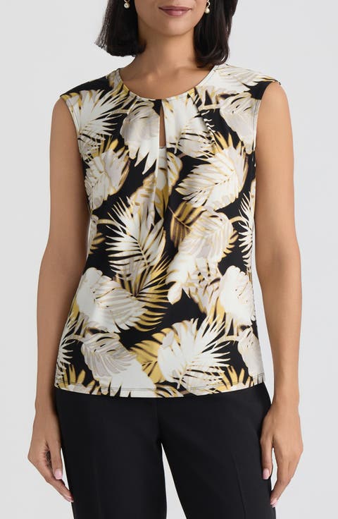 Palm Print Keyhole Sleeveless Top