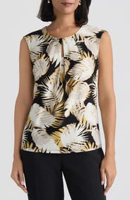 KASPER Palm Print Keyhole Sleeveless Top