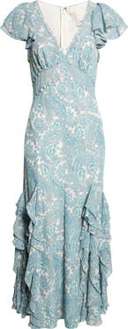 Cinq à Sept Joplin Hendrix Paisley Ruffle Detail Dress
