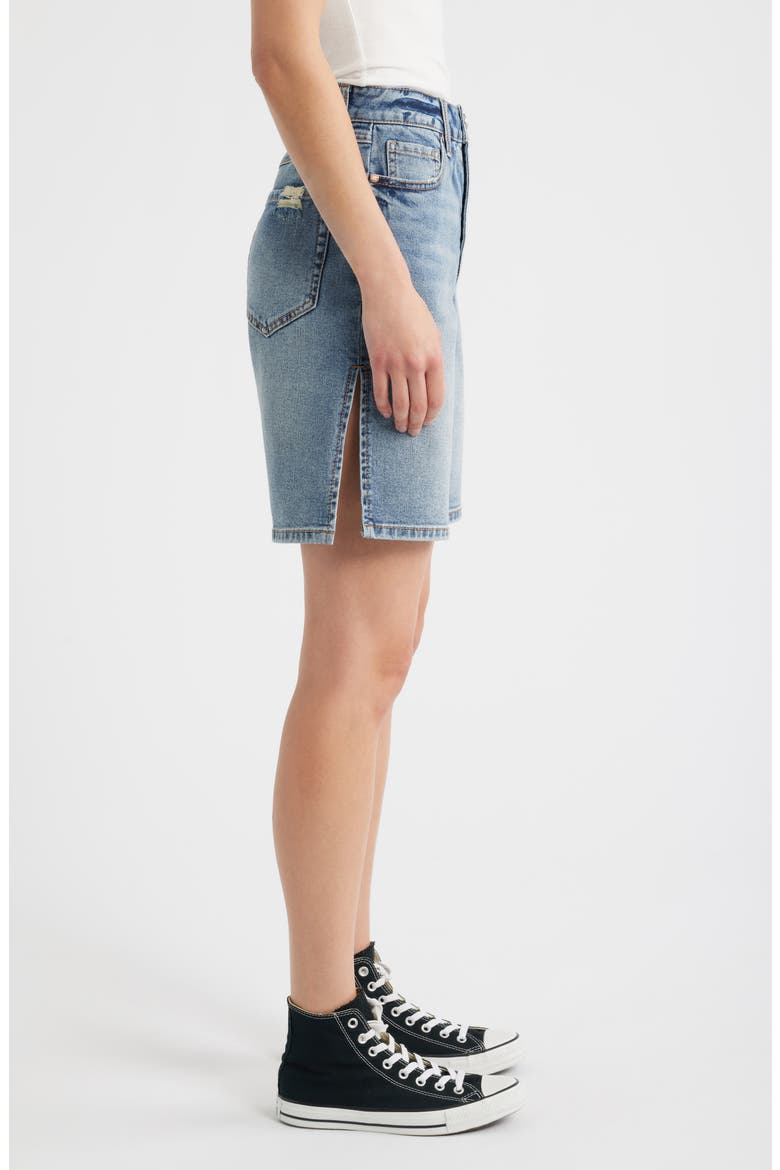 High Waist Mid Thigh Denim Shorts, Alternate, color, OLLY