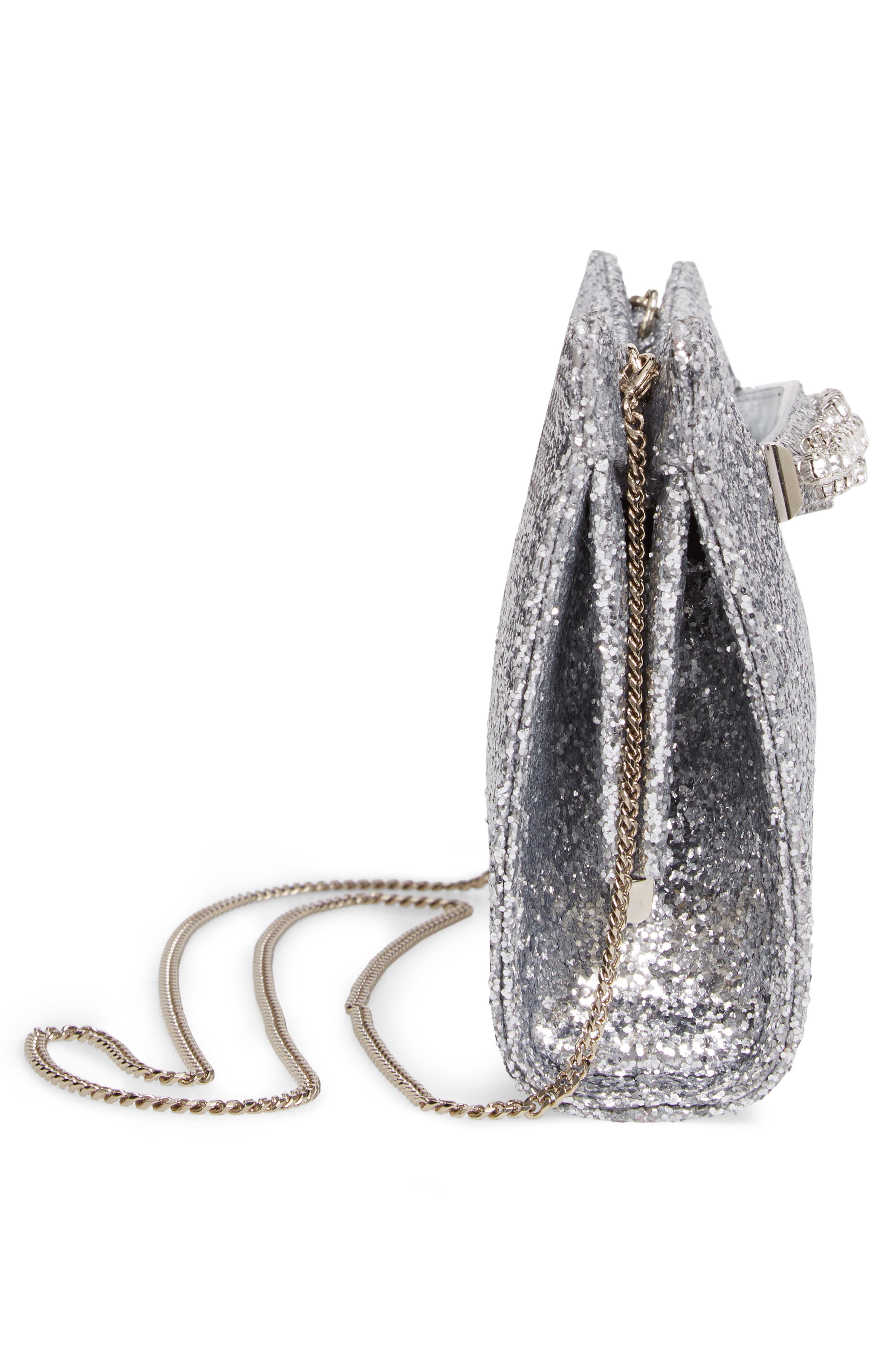 Jimmy Choo Galactica Glitter Clutch with Crystal Bracelet Handle, Alternate, color, 