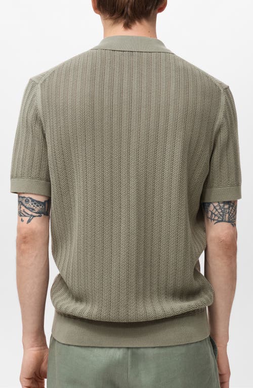 Mango Textured Short Sleeve Knit Button-up Shirt In Green