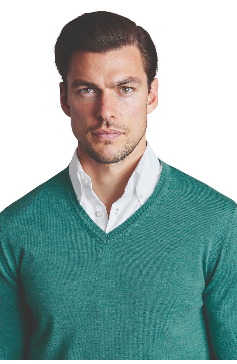 Charles Tyrwhitt Pure Merino V Neck Sweater, Alternate, color, Aqua Green