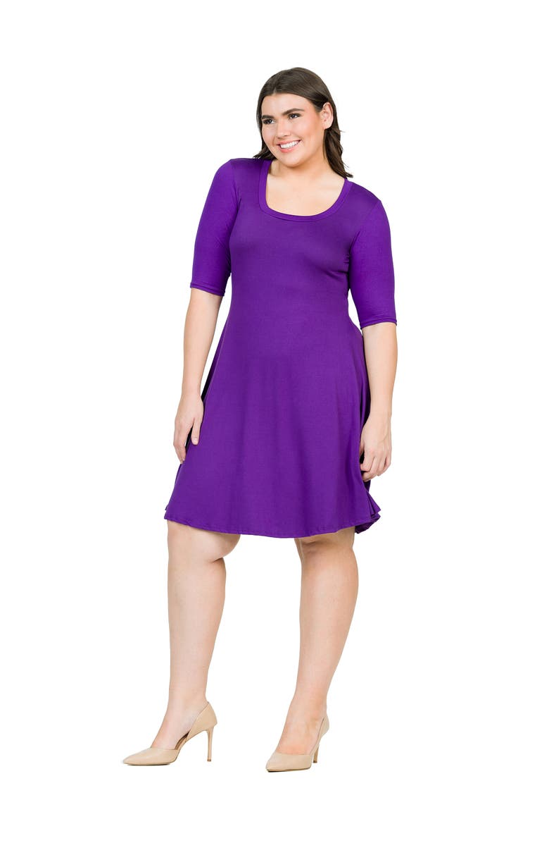 24seven Comfort Apparel Elbow Sleeve Knee Length Dress, Alternate, color, Purple