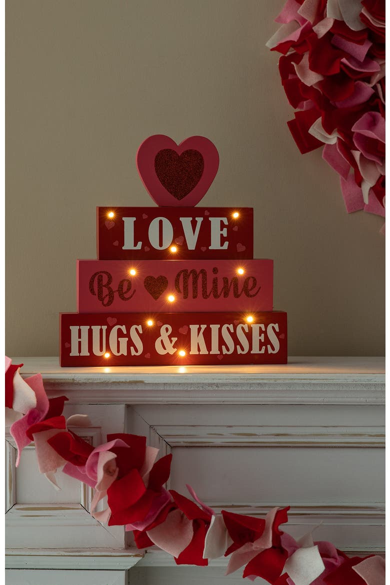 11.25"H Lighted Valentine's Wooden Block Table Sign, Alternate, color, Red