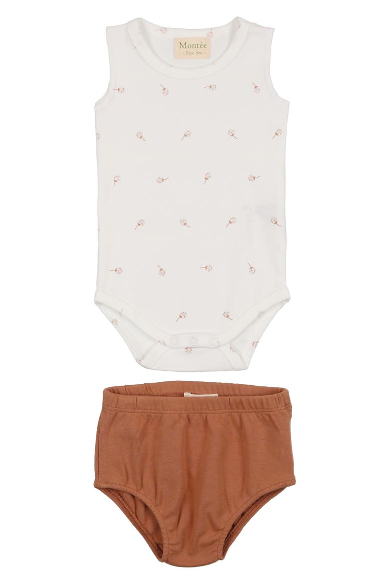 Print Bodysuit & Bloomers Set, Main, color, CAMEL