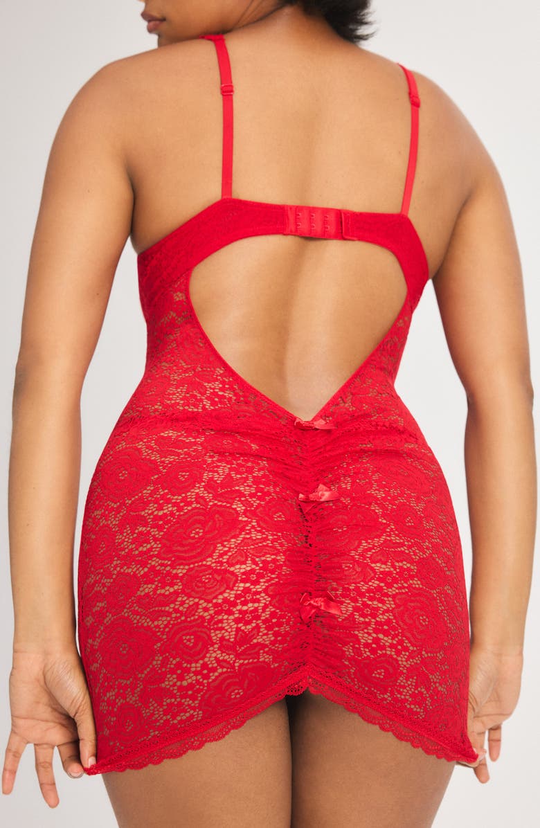 SAVAGE X FENTY Rose Lace Underwire Chemise, Alternate, color, Timeless Red