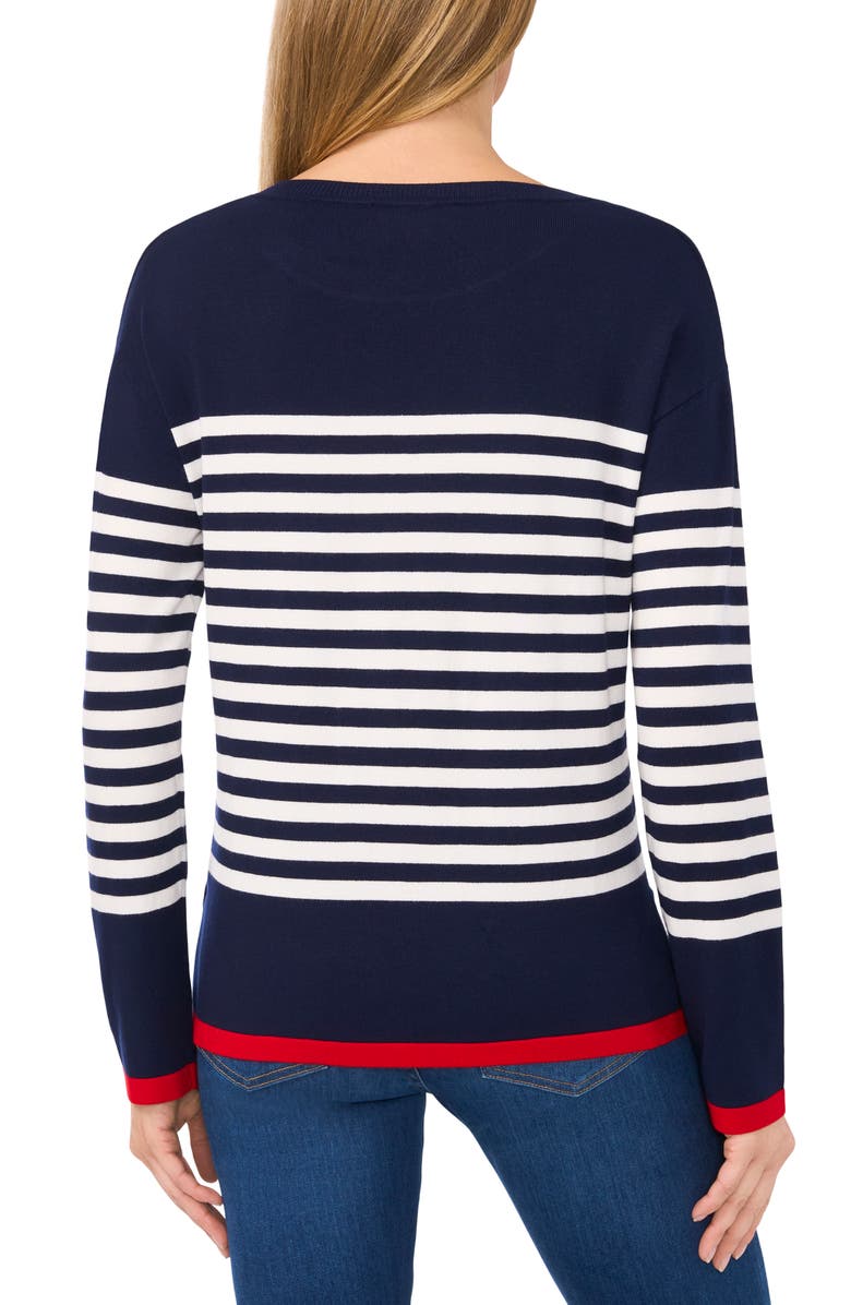 CeCe Sailor Stripe Heart Sweater, Alternate, color, Classic Navy