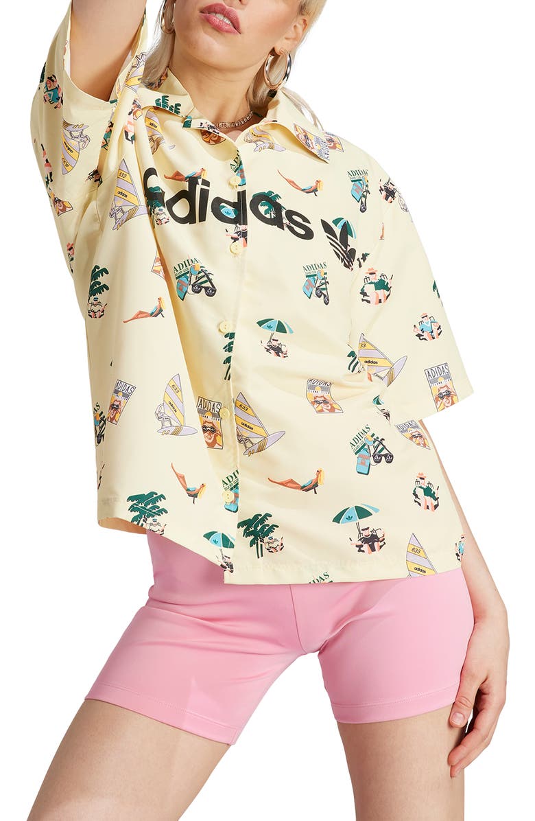 adidas Originals Oversize Short Sleeve Button-Up Shirt, Main, color, 