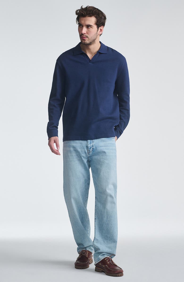 Mavi Jeans Relaxed Fit Polo Collar Long Sleeve Cotton Top, Alternate, color, Black Iris