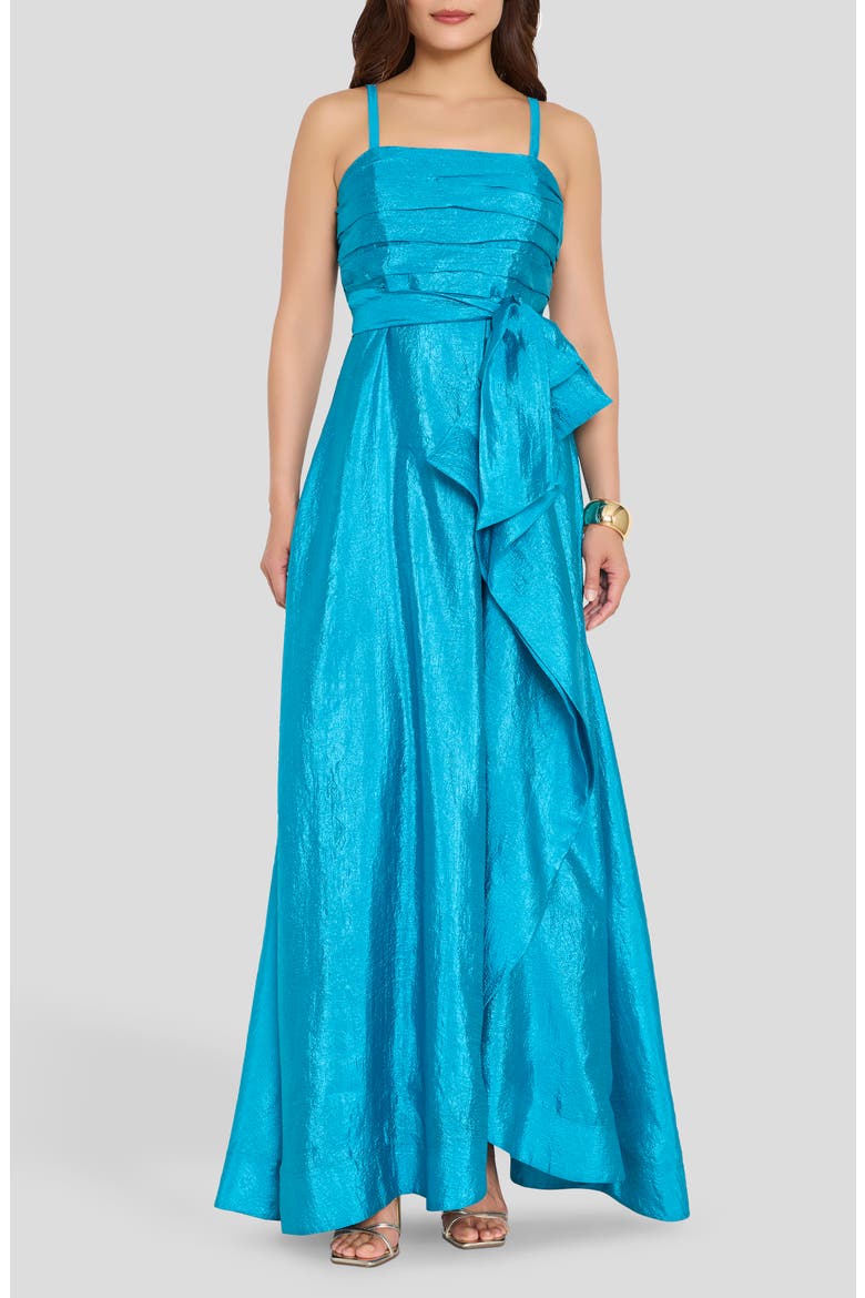 Ruched Metallic Sleeveless Gown, Main, color, BLUE JEWEL