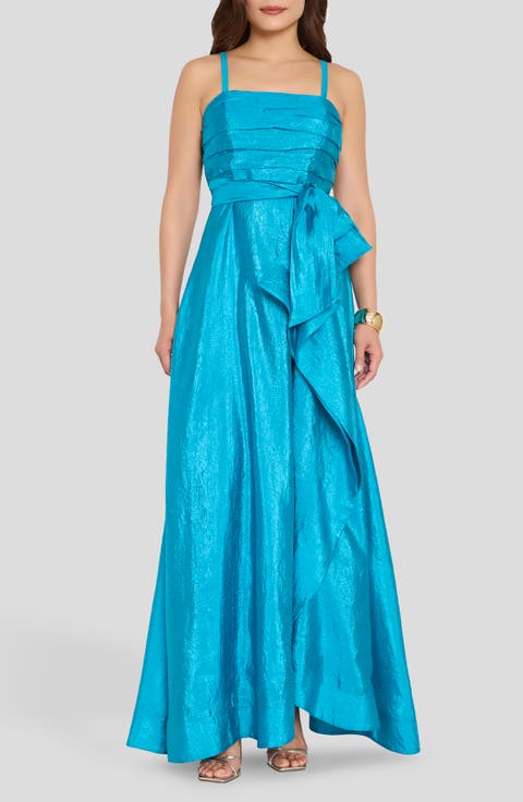 Ruched Metallic Sleeveless Gown
