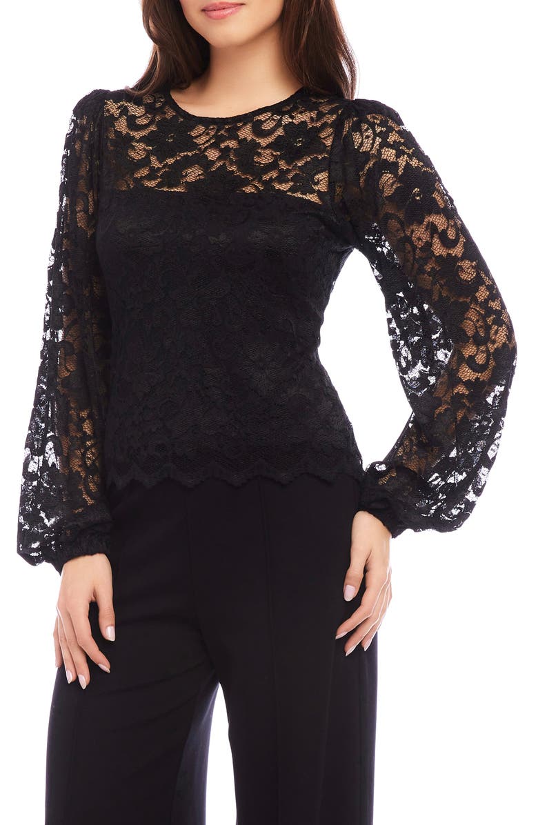 Karen Kane Balloon Sleeve Lace Top, Alternate, color, Black