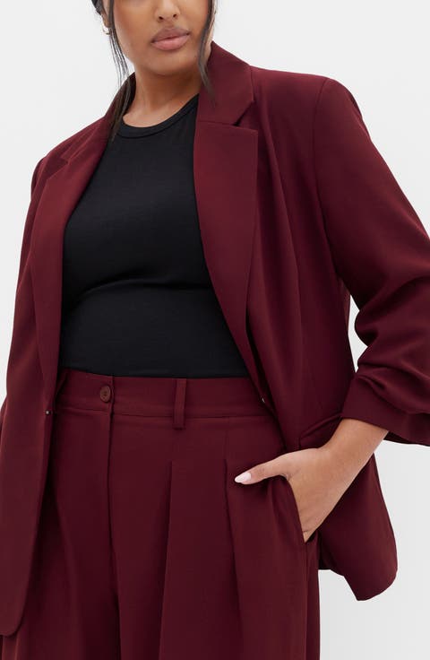 Abbie Ruched Sleeve Blazer (Plus)