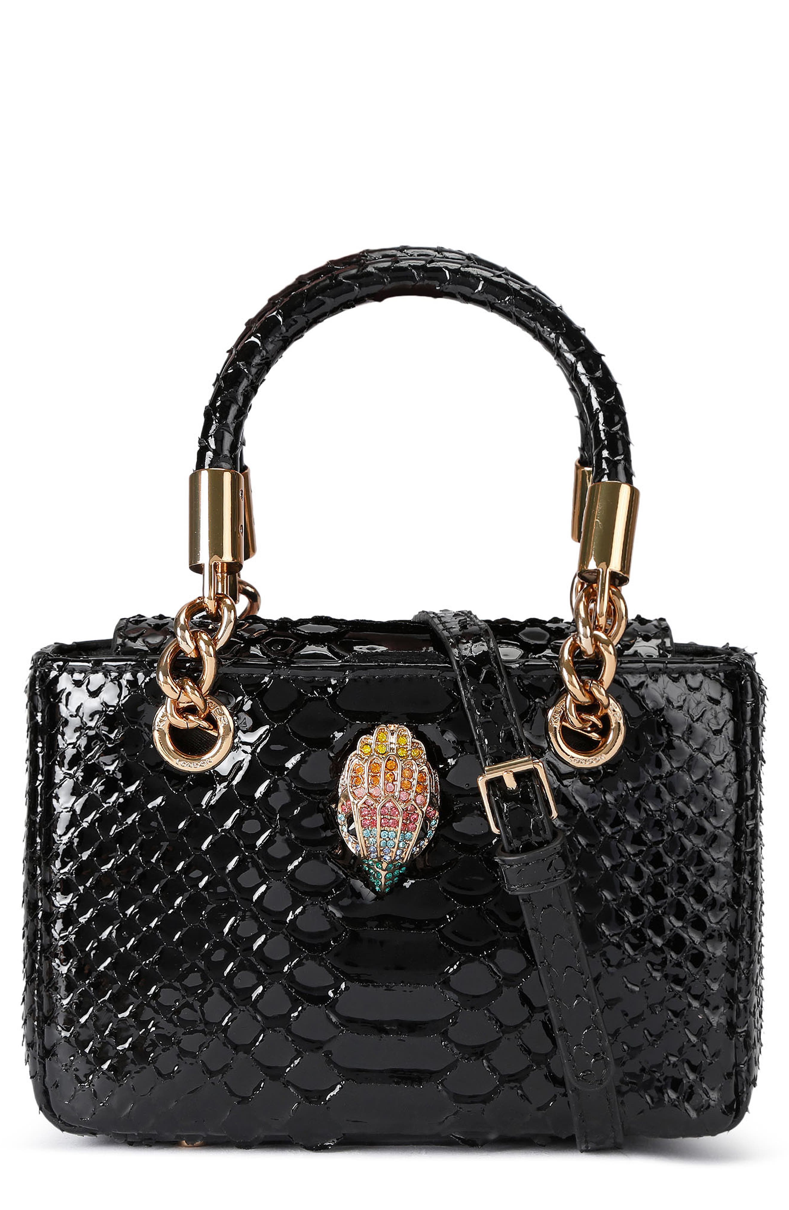 Kurt Geiger London Mini Square Kensington Croc Embossed Leather Top Handle Bag, Main, color, Black