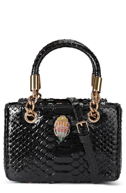 Mini Square Kensington Croc Embossed Leather Top Handle Bag