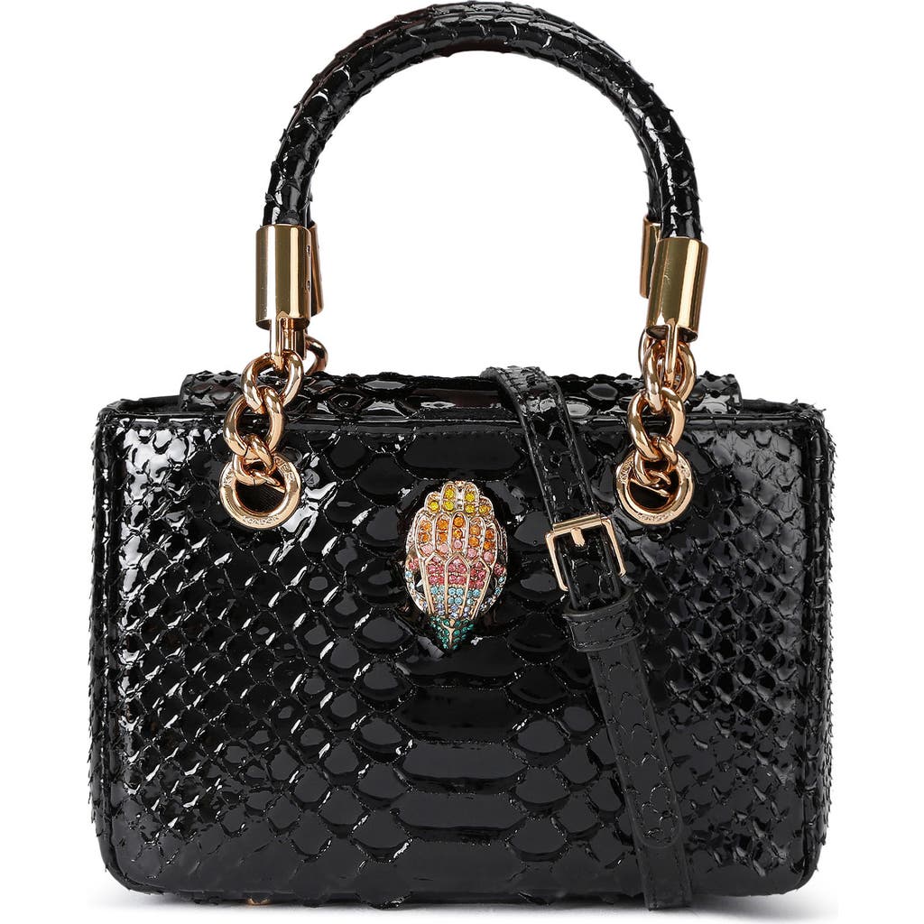 Kurt Geiger London Mini Square Kensington Croc Embossed Leather Top Handle Bag In Black