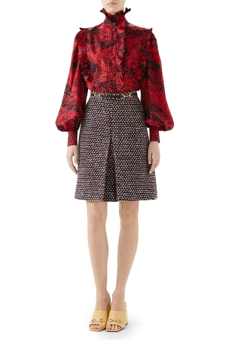 Sequin Tweed Miniskirt, Alternate, color, BLACK