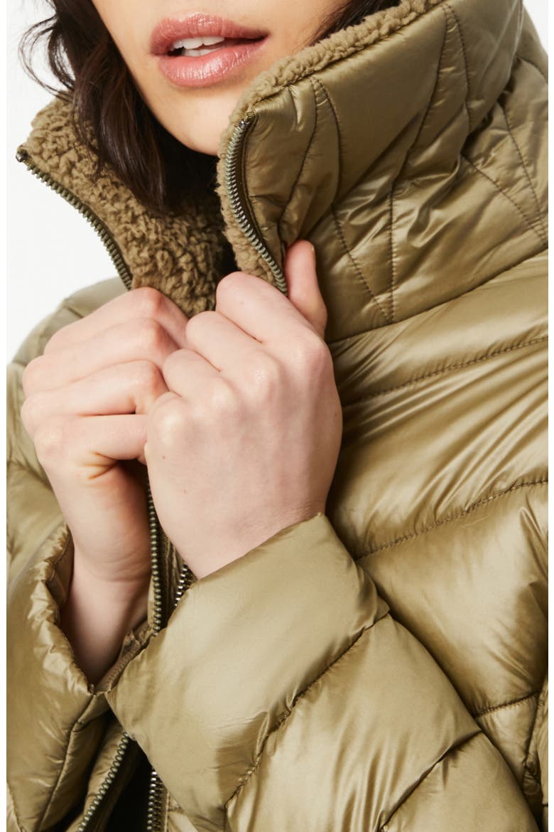 Fleece Trim Quilted Puffer Coat, Alternate, color, SAGE GREEN