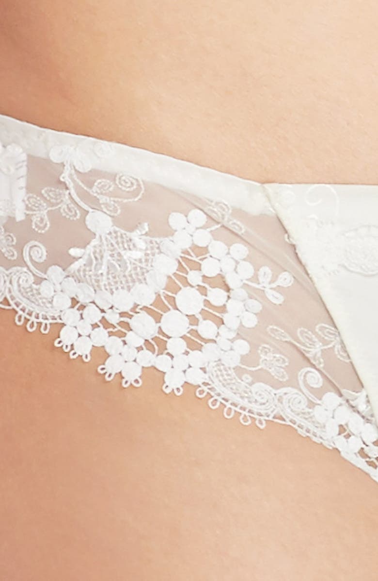 Simone Perele 'Wish' Embroidered Tanga Thong, Alternate, color, Ivory