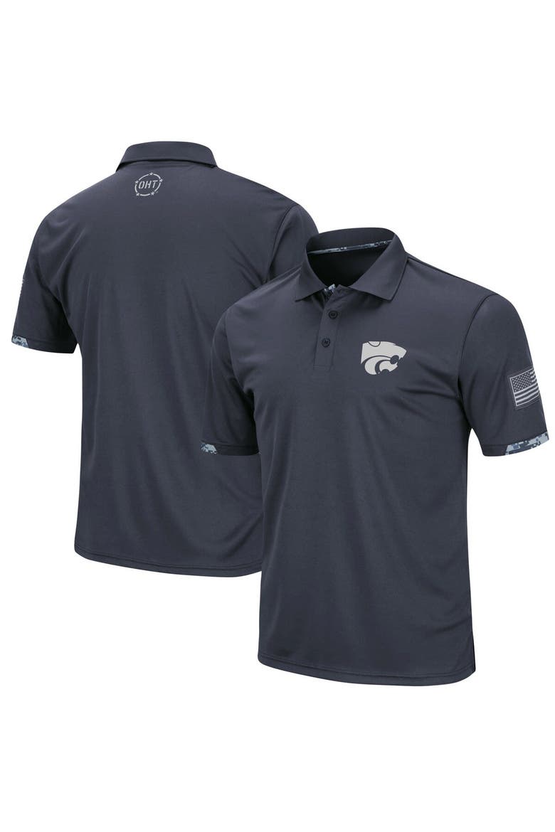 Men's Colosseum Charcoal Kansas State Wildcats OHT Military Appreciation Digital Camo Polo, Main, color, Charcoal