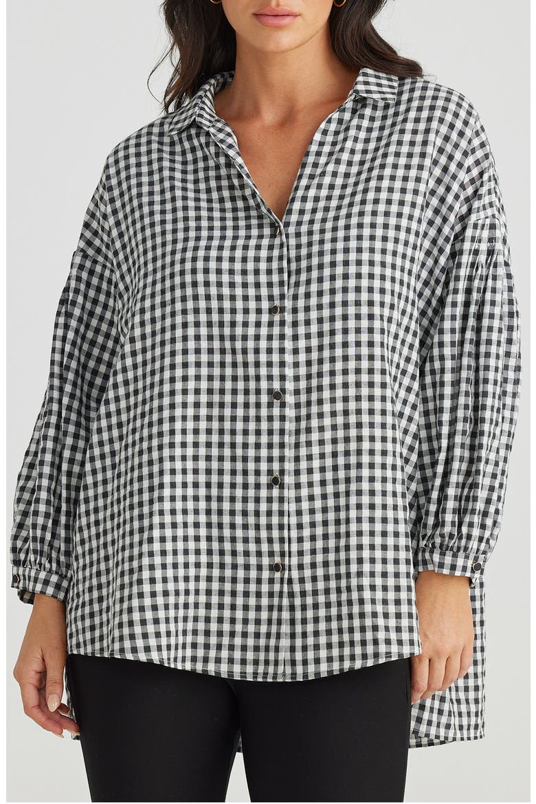 Duchess Check Print Woven Cotton Shirt, Main, color, BLACK