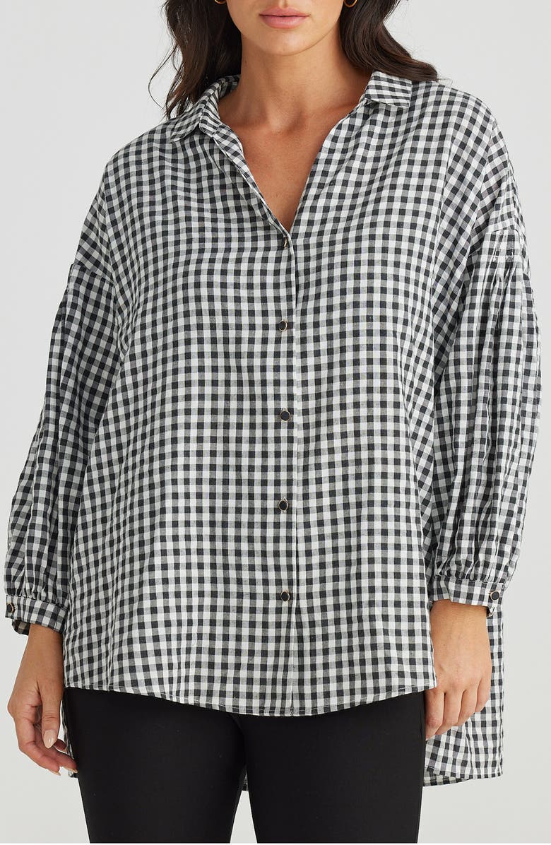 Brave+True Duchess Check Print Woven Cotton Shirt, Main, color, Black