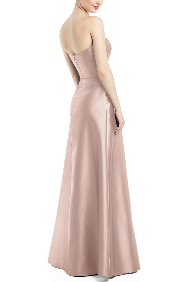 Strapless Satin Twill Gown, Alternate, color, TOASTED SUGAR