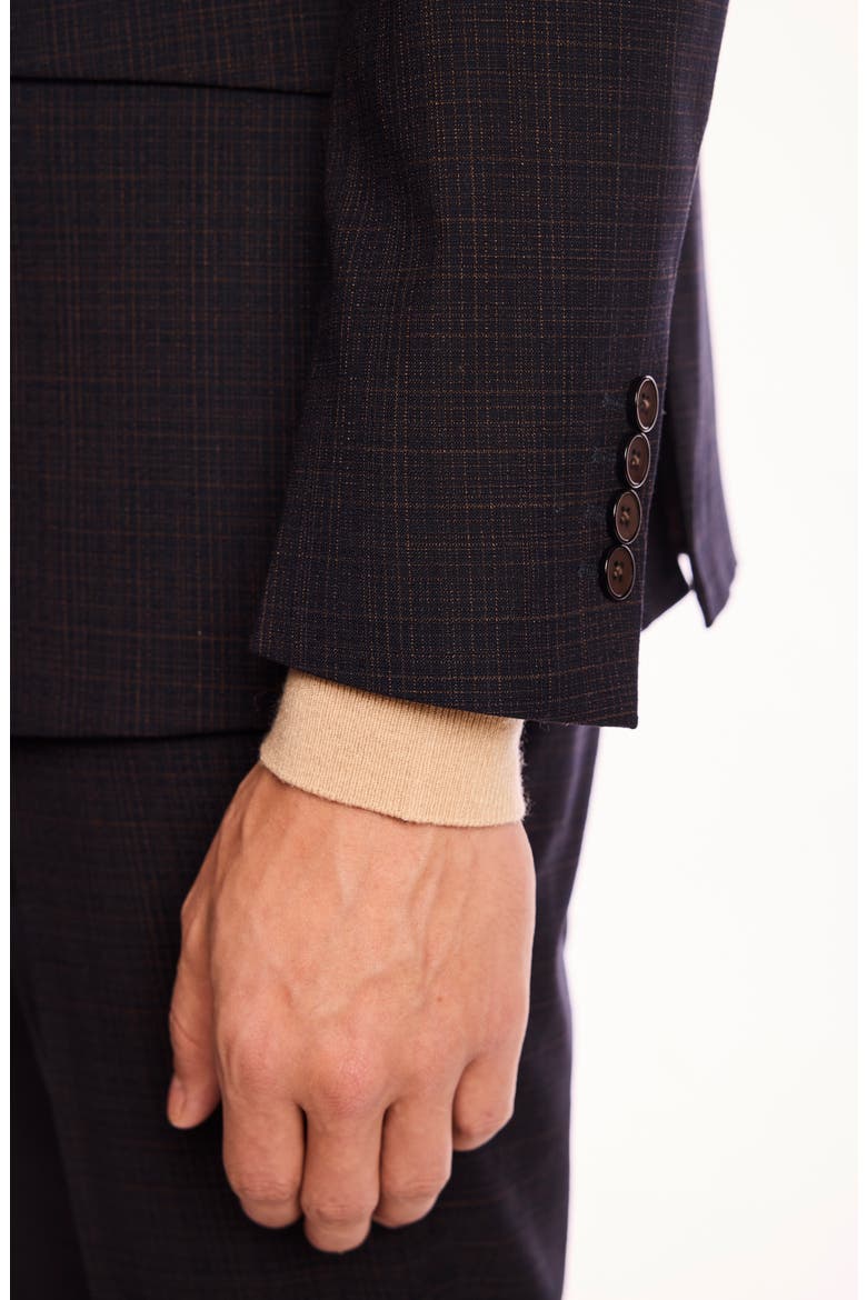 Ashton Slim Fit Brown Plaid Blazer, Alternate, color, BLUE CAMEL GRID