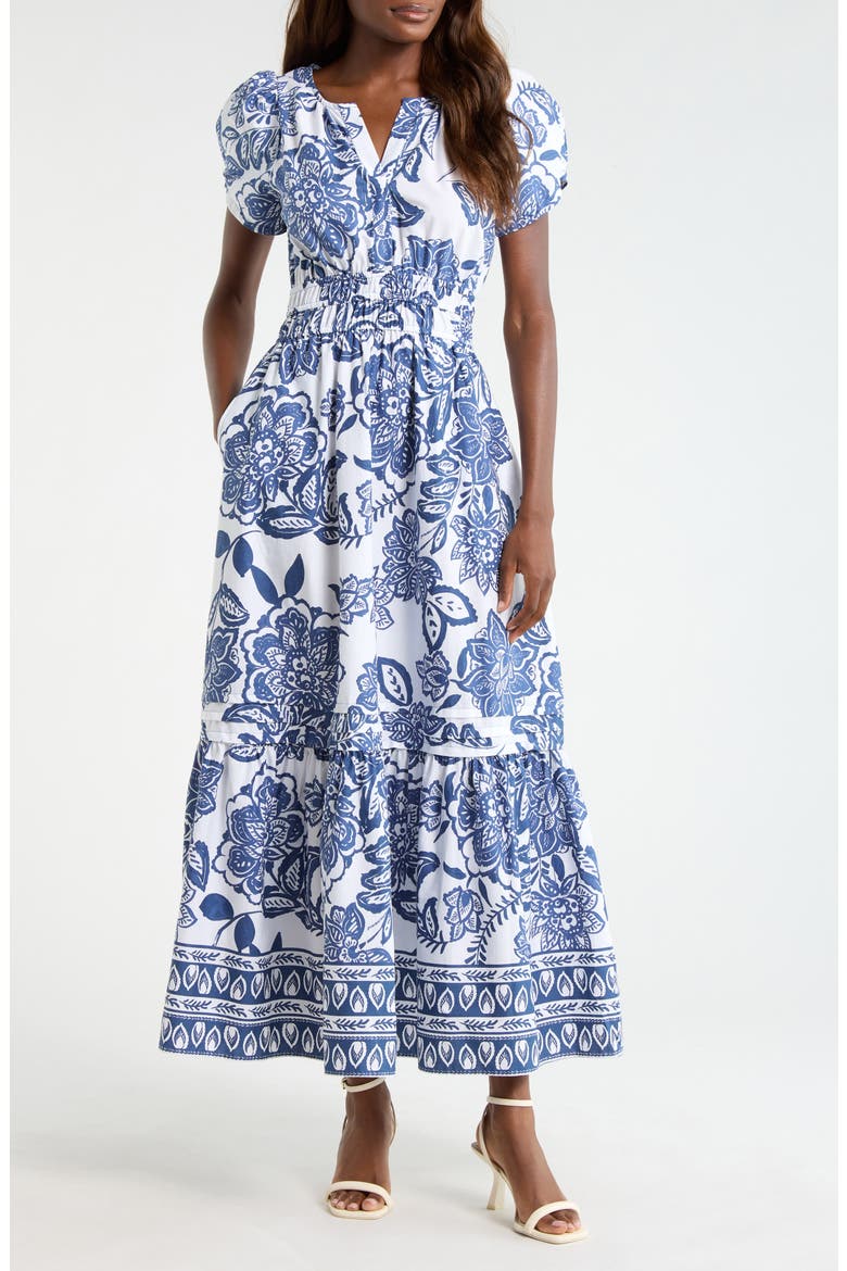 Floral Smocked Waist Maxi Dress, Main, color, CLASSIC NAVY