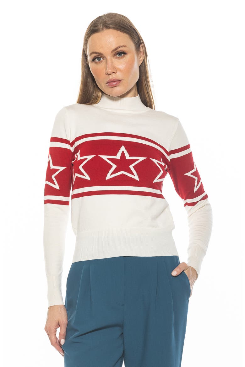 Lisa Star Mock Neck Sweater, Alternate, color, IVORY RED
