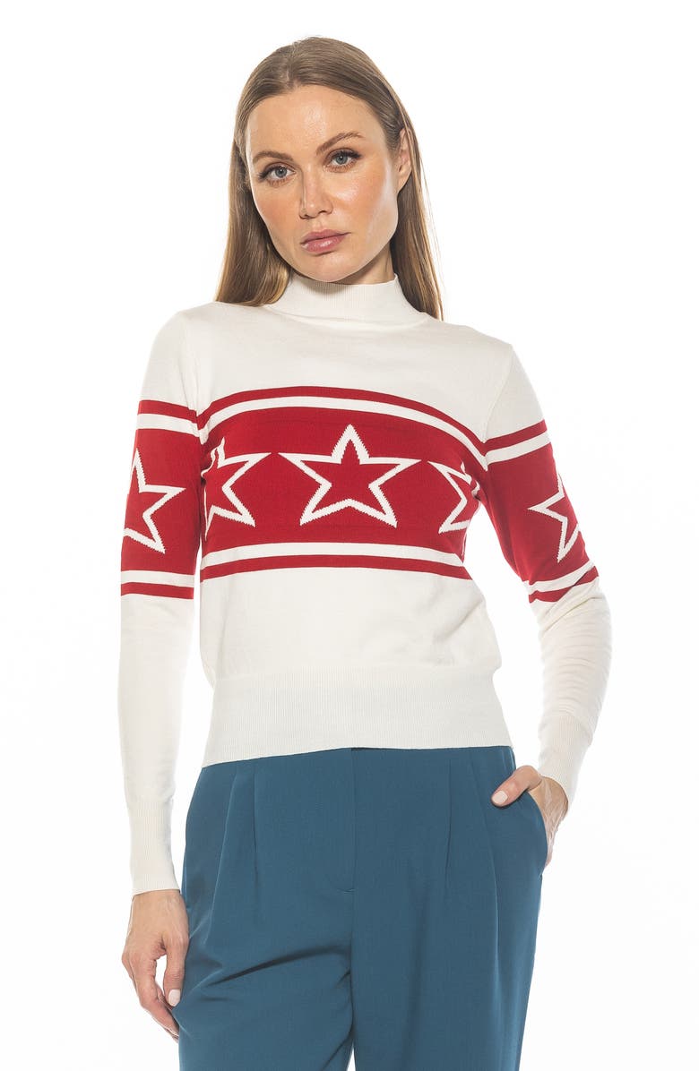 Alexia Admor Lisa Star Mock Neck Sweater, Alternate, color, Ivory Red