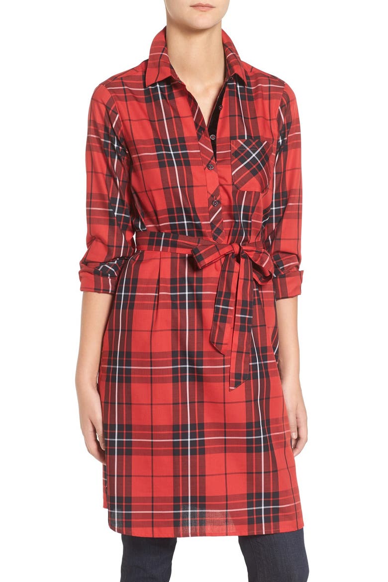 Tartan Wrinkle Free Tunic, Main, color, HOLIDAY RED