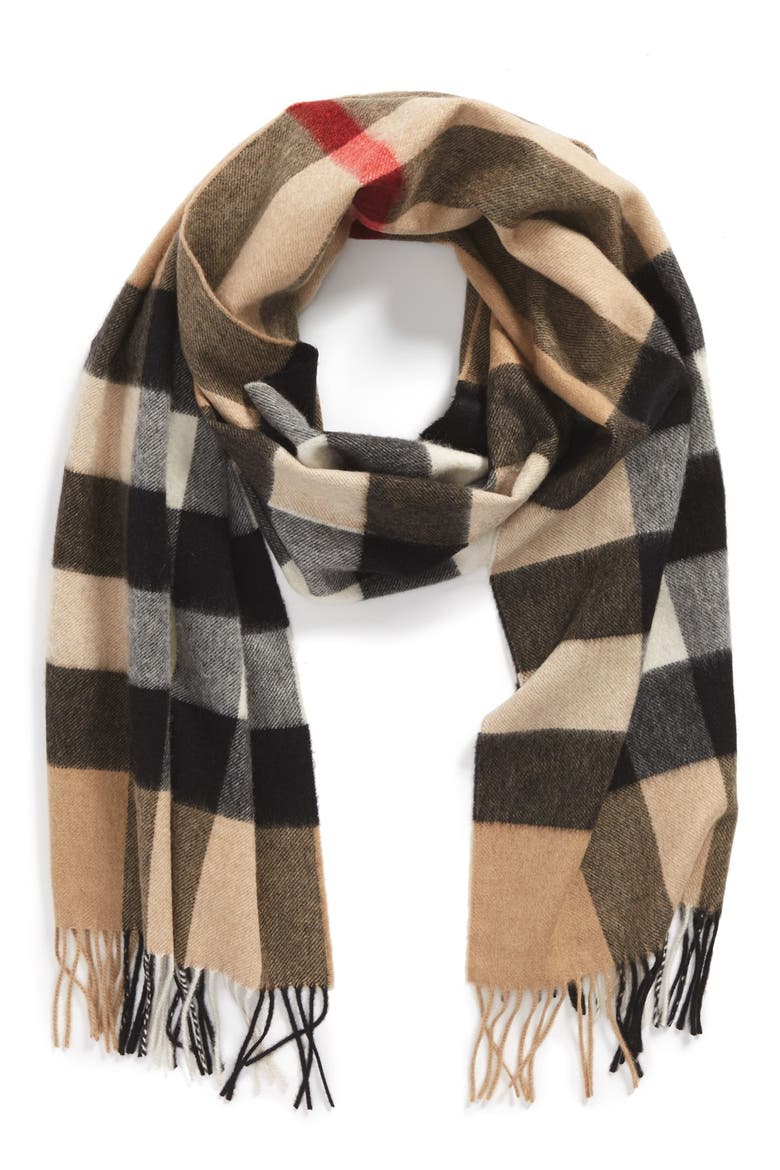 Cashmere Scarf, Main, color, CAMEL CHECK