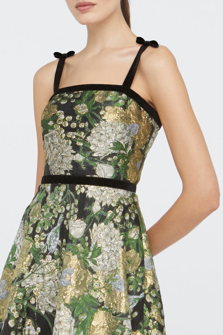 Joni Velvet Bow Strap Dress, Alternate, color, Black / Gold