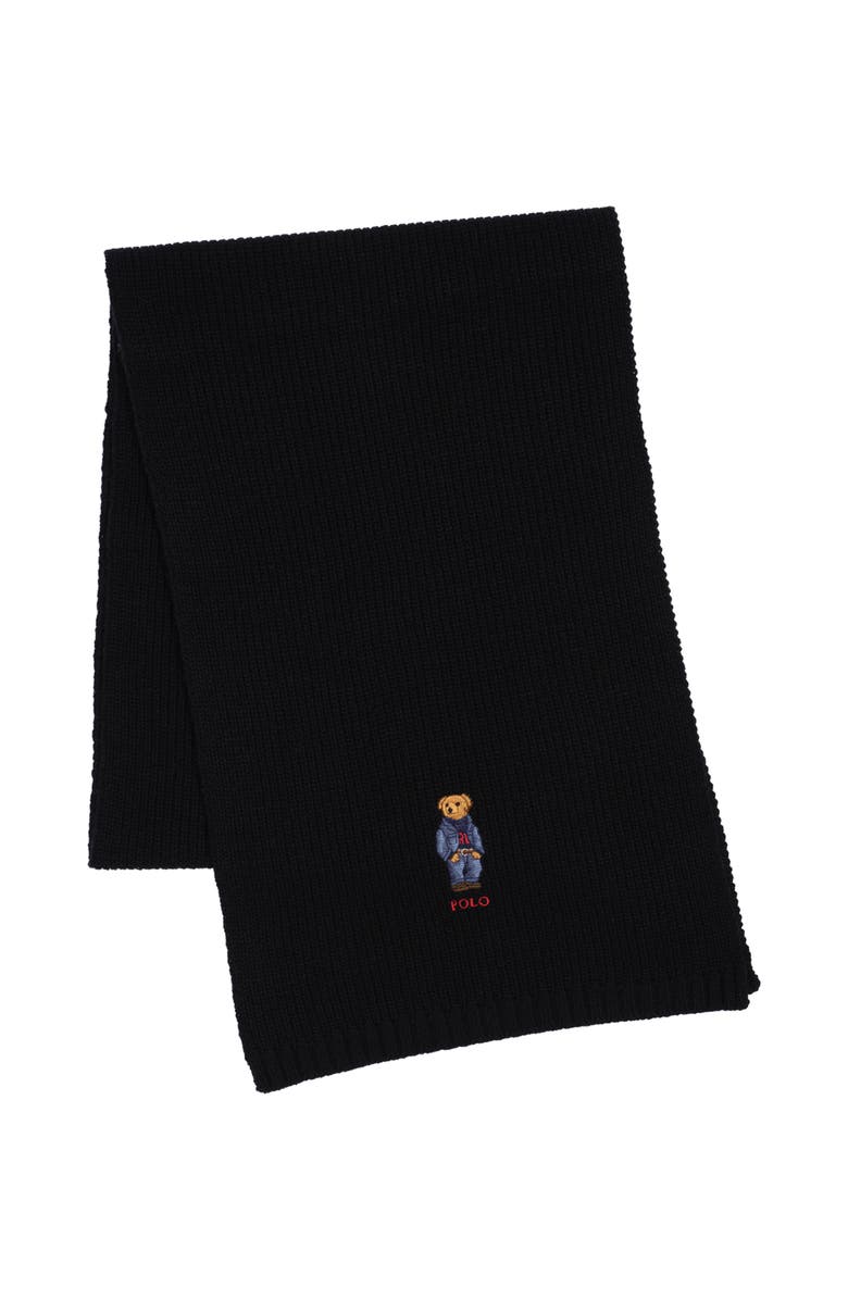 Polo Ralph Lauren Solid Denim Bear Scarf, Main, color, Polo Black